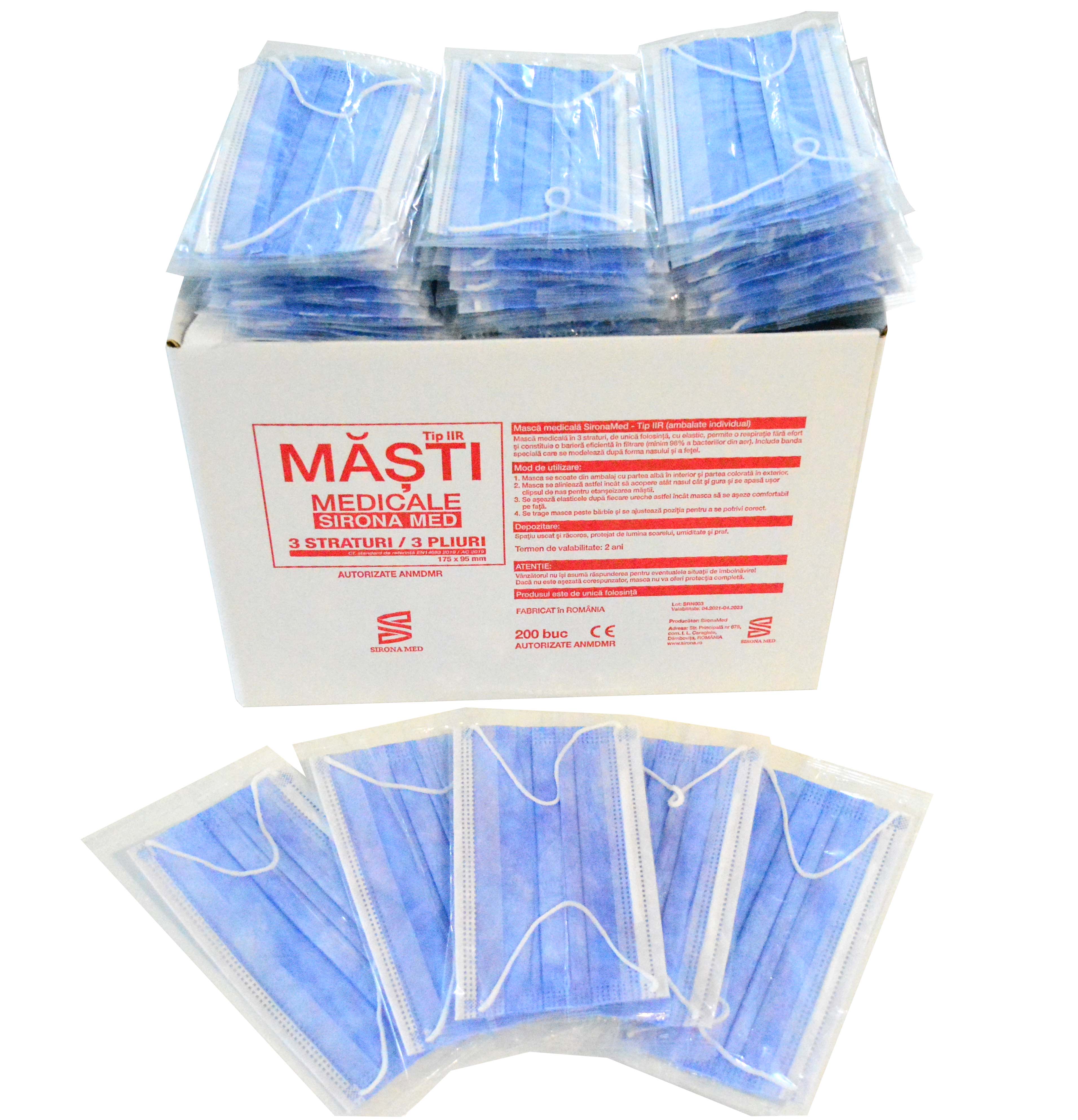 Set 200 Masti medicale, Sirona Med, tip IIR, ambalate individual, Albastru